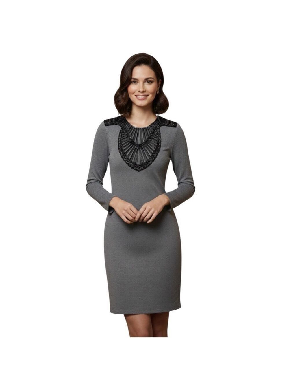 Armani Exchange Gray Beaded Neckline Bodycon Dress XS